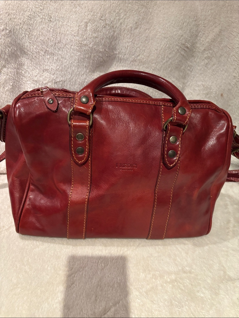 Fossil Red Leather Satchel with Dual Handles
